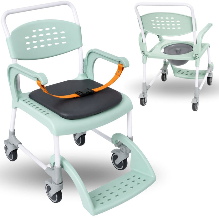 Shower Commode Chair with Wheels 3-in-1 | Drainage Seat