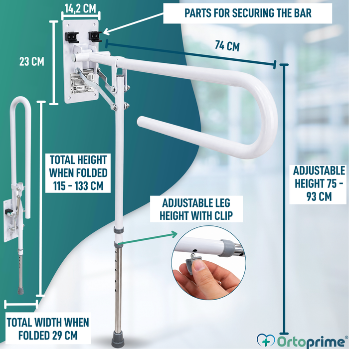 Folding Bathroom Grab Rail with Adjustable Support Leg