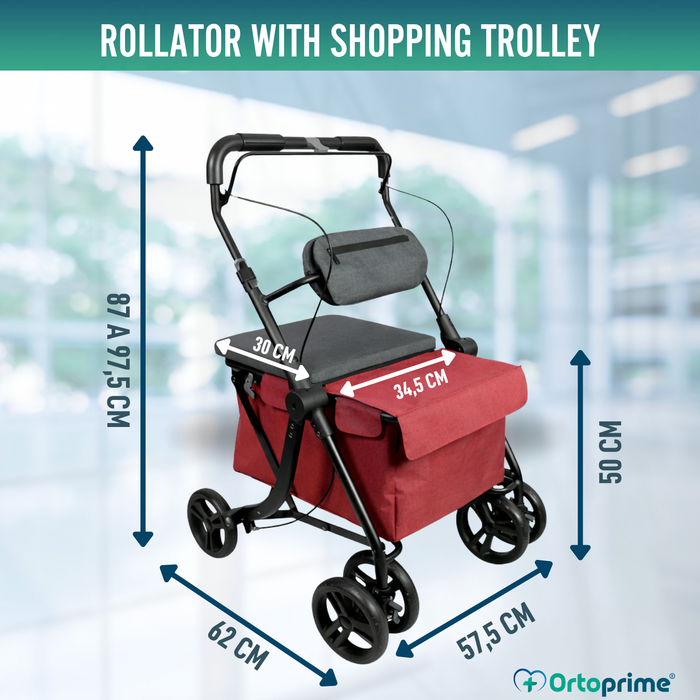 Folding Shopping Trolley Walker | Built-in Seat
