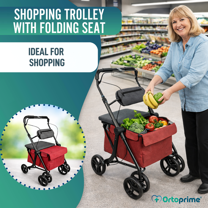 Folding Shopping Trolley Walker | Built-in Seat