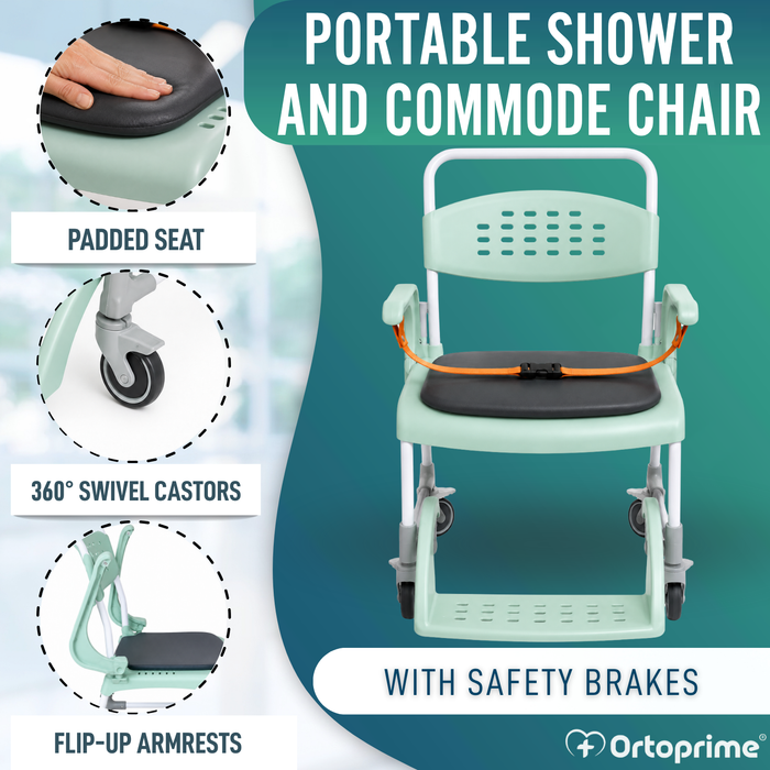Shower Commode Chair with Wheels 3-in-1 | Drainage Seat