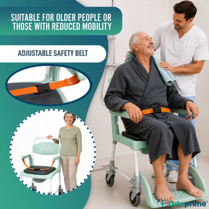 Shower Commode Chair with Wheels 3-in-1 | Drainage Seat